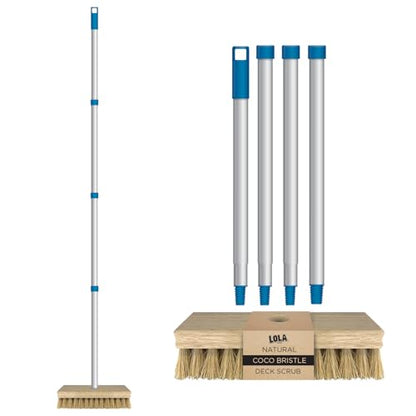 LOLA Deck Scrub Brush, 9" x 3.5" Head w/Natural Coco Bristles for Outdoor Cleaning, Removes Dirt & Grime from Patios, Decks, Grout, 1 Count - size: 1 Count, style: Coco Deck Broom -Steel Handle