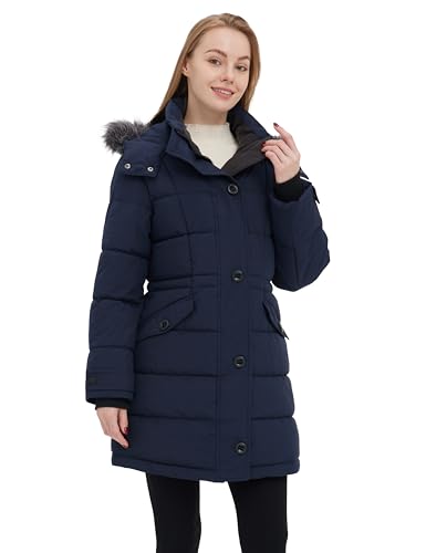 ZSHOW Women's Warm Hooded Winter Coat Waterproof Quilted Puffer Jacket Long Windproof Parka - color: Navy, size: Medium