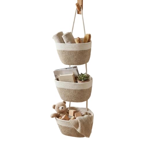 2026 New 3-Tier Cotton Door Basket Organizer, Hand-Woven Over-Door Storage for Bathroom Kitchen (A) - color: A