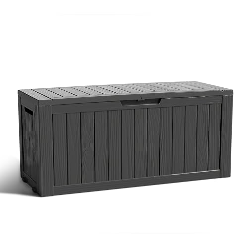 EasyUp 90 Gallon Outdoor Storage Box, Outdoor Deck Boxes for Garden Tools Equipment,Cushions and Patio Storage,Lockable and Resin,Easy to Install(Black) - color: Black, size: 90 Gallon