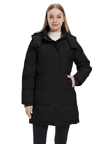 ZSHOW Women's Long Quilted Winter Coat Waterproof Warm Puffer Jacket Parka with Detachable Hood - color: Black, size: XX-Large