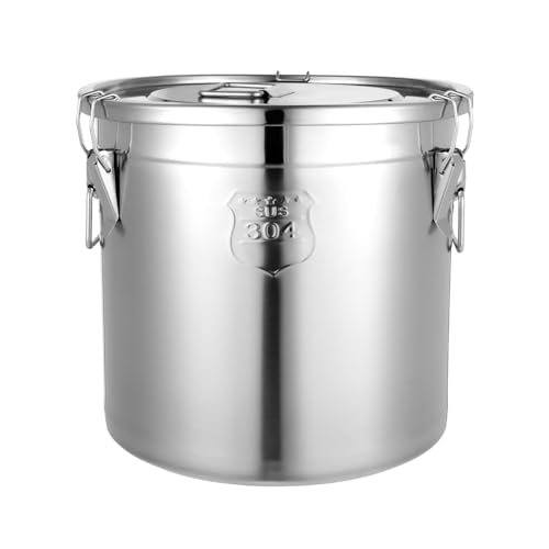 21L/5.5 Gal 304 Stainless Steel Airtight Container, Storage Bucket with Locking Lid, Bear & Rodent Proof for Dog Food, Bird Seed, Coffee, Flour, Water Storage