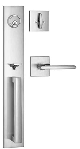 Berlin Modisch Full Escutcheon HandleSet Front Door Entry Handle and Deadbolt Lock Set Slim Square Single Cylinder Deadbolt and Lever Heavy Duty – Satin Nickel Finish - color: Satin Nickel, size: Full Escutcheon HandleSet