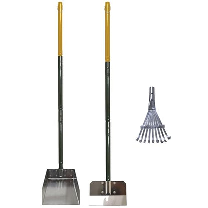 Four Paws Stainless Steel Long-Handled Dog Pooper Scooper Rake, Spade, & Pan 3 Piece Set, Pet Waste Pickup Tool, 38" x 10" - size: Large, 9.5" x 10" x 38", style: Rake, Spade & Pan