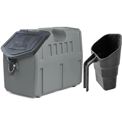 GUNNER 50 lbs Gunmetal Dog Food Storage Container with Measuring Scoop – Waterproof & Airtight Pet Food Bin for Dry Food, Corn, Chicken Feed, Bird Seed & Treats – 3 Cup Ergonomic Scooper