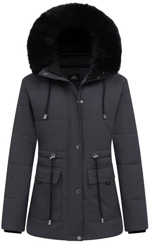 MOERDENG Women's Warm Winter Puffer Coat Thicken Fleece Lined Down Jacket Faux Fur Detachable Hood Snow Parka - color: Darkgrey, size: Medium