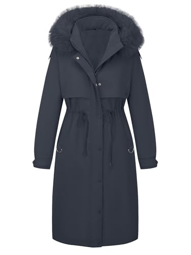 Bellivera Women's Plus Size Parka Jacket Long Winter Warm Hooded Zipper Coat - color: D.blue Parka, size: 2X