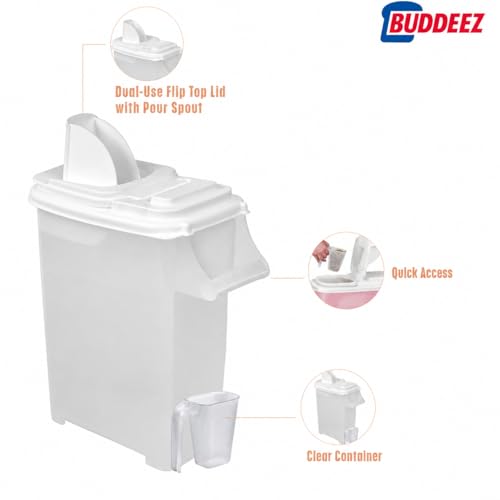 Buddeez 32 Quart Pet Food Dispenser with Lid - Airtight Storage for Dog Food, Cat Food, and Bird Seed - Easy Pour Spout for Mess Free Serving
