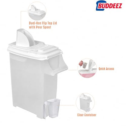 Buddeez 32 Quart Pet Food Dispenser with Lid - Airtight Storage for Dog Food, Cat Food, and Bird Seed - Easy Pour Spout for Mess Free Serving