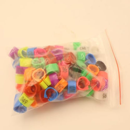 100Pcs 8mm Clip-On Bird Leg Rings, Colored Numbered Identification Bands for Pigeon, Quail, Chick, Bantam and Small Birds