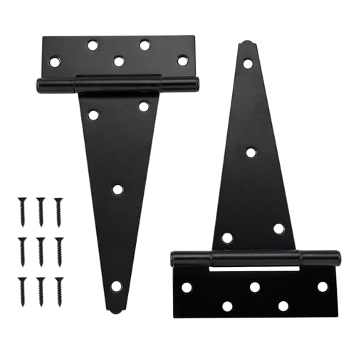 HOME MASTER HARDWARE 10 Inch T-Strap Heavy Duty Black Hinges for Outdoor Barns and Wooden Fences, 2Pack with Screws - size: 10 in-2 Pack