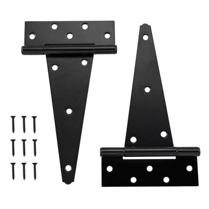 HOME MASTER HARDWARE 10 Inch T-Strap Heavy Duty Black Hinges for Outdoor Barns and Wooden Fences, 2Pack with Screws - size: 10 in-2 Pack
