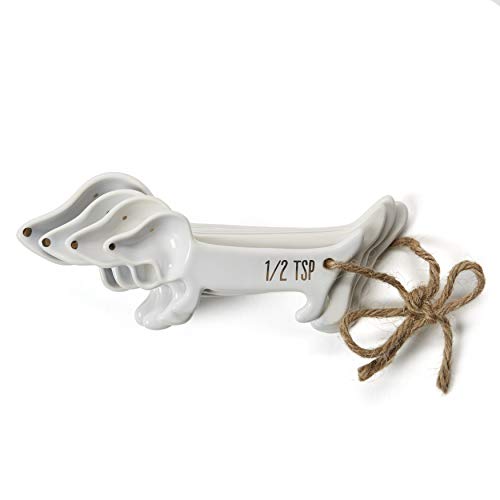 VOTUM White Dachshund Ceramic Measuring Spoon Set – Set of 4 Cute Weiner Dog Themed Kitchen Baking Tools – Gift for Dog Lovers - color: Dog Measuring Spoons