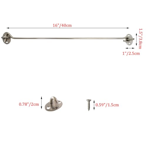 2 Pack 16" Safety Barn Door Hook and Eye Latch Silver, Stainless Steel Heavy Duty Gate Latch Holder, Long Privacy Cabin Door Swivel Window Hook for Sliding Doors, Garage, Shed, Window - size: 16 Inch - Silver