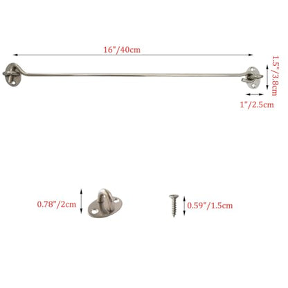 2 Pack 16" Safety Barn Door Hook and Eye Latch Silver, Stainless Steel Heavy Duty Gate Latch Holder, Long Privacy Cabin Door Swivel Window Hook for Sliding Doors, Garage, Shed, Window - size: 16 Inch - Silver