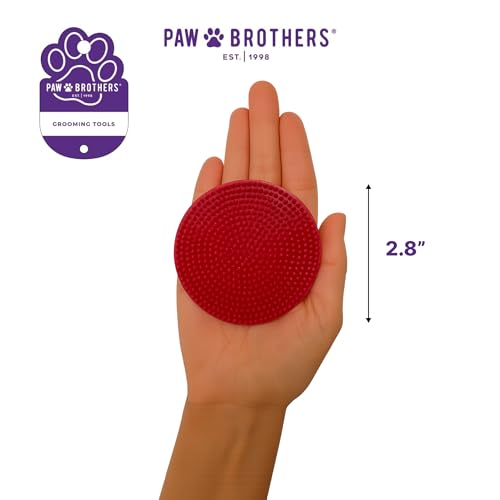 Paw Brothers Soft Rubber Curry Brush Dogs, Small Short Hair Dogs and Cats, Dog Bath Brush, Reduce Shedding, Gentle Bristles for Grooming, Massage and Stimulates Hair, Remove Loose Fur, Red, 2.8 Inch