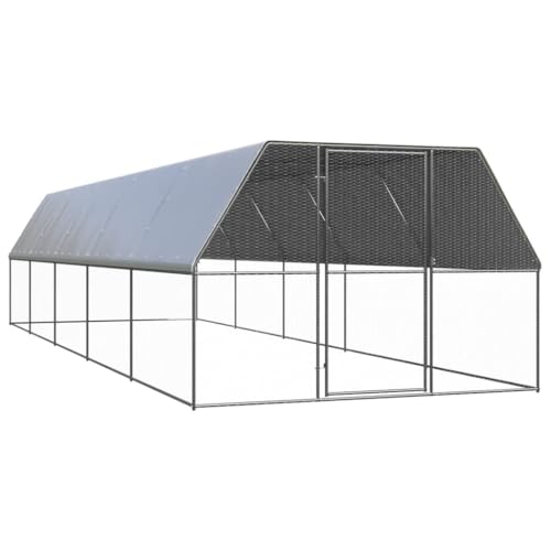 118"x118" Galvanized Steel Walk-in Chicken Coop PE Roof, Lockable Gate, 2-Person Assembly, for Poultry Rabbits Ducks - color: Silver-B, size: 118.1 x 118.1 x 78.7 in (W x L x H)
