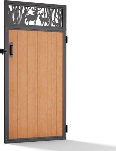 3x6FT (34.8" W X 70.8" H) Stainless Steel Anti Sag Wooden Fence Gate Kit Heavy Duty Garden Gate Frame Hardware Kit Reinforcement (Left/Right Free-Installation) - color: H:6FT-Deer, size: W:3FT