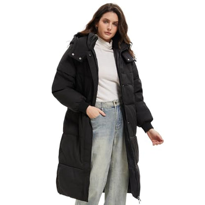 PUFFIT Long Puffer Jacket for Women,2024 Thickened Winter Coat Hooded with Deep Pockets, Ladies Warm Winter Jacket - color: Black, size: Large