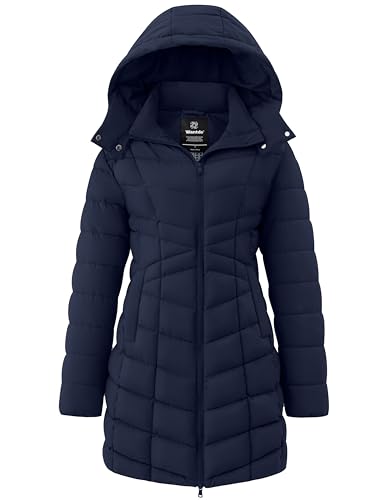 wantdo Women's Puffer Jacket Warm Padded Winter Coat Long Quilted Jacket (Available in Plus Size) - color: Navy Blue, size: Small