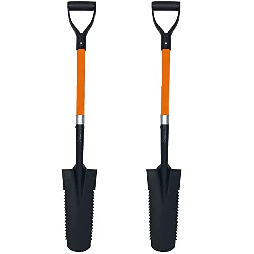 Ashman Drain Spade with Sharp Teeth (2 Pack) - 27 Inches Long Handle Spade with D Handle Grip - Durable Handle with a Thick Metal Blade - Multipurpose Premium Quality Orange Shovel - size: 2 Pack, style: Small Drain Spade Teeth