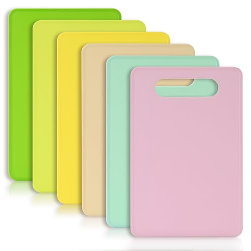 Luckyiren Kitchen Cutting Board Set of 6, Plastic Cutting Boards with Easy Grip Handle for Kitchen Cooking, Non Slip Cutting Mat Pad for Meat, Fruit, Vegetables, 12 Inch by 8 Inch - color: Green/Red/Yellow/White; 4-Pack