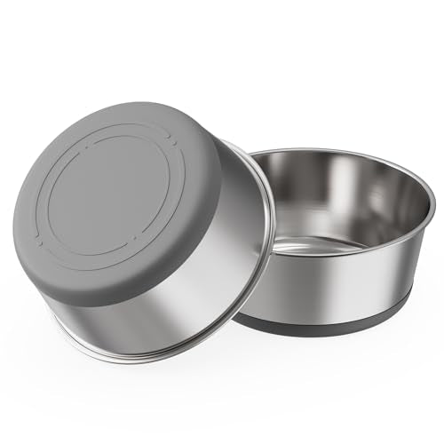 Food Grade 304 Stainless Steel Dog Bowls with Non-Slip Rubber Bottom,Food and Water Bowl for Feeding Dogs and Cats, Dishwasher Safe, Rust Resistant, BPA Free(Set of 2) (Gray, 8 Cup) - color: Gray, size: 8 Cup