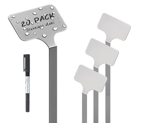 Stainless Steel Plant Labels, Metal Waterproof Plant Markers,Height 12.75 in, Label Area 2.5 in*1.25 in resuable Nursery Tags for Vegetables herb Flower Seed Green House- 20-Pack - size: 20-pack