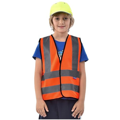 AYKRM Kids High visibility viz vest hi vis viz reflective safety vests - color: Orange, size: 2-5Y