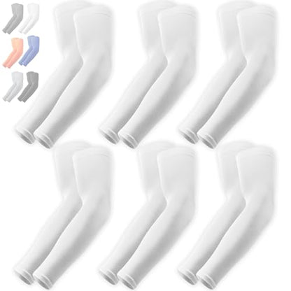 OutdoorEssentials UV Sun Sleeves for Men & Women, Cooling Arm Sleeves UPF 50+ | Golf, Tattoo Cover Up, Sun Protection - color: (6 Pairs): 6 White
