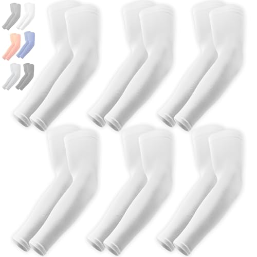 OutdoorEssentials UV Sun Sleeves for Men & Women, Cooling Arm Sleeves UPF 50+ | Golf, Tattoo Cover Up, Sun Protection - color: (6 Pairs): 6 White
