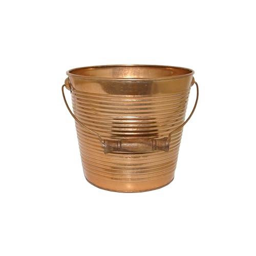 Headwind Robert Allen Vintage Ribbed Metal Planter with Handle, 10-Inch, New Penny – Lightweight Indoor/Outdoor Flower Pot with Drainage Hole - color: New Penny, size: 10"