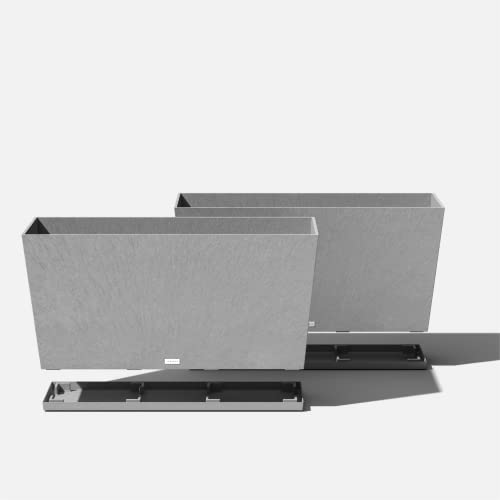 Veradek Midori Long Trough Planter (Light Grey, 39 inch - 2 Pack with 2 Saucer Trays) - color: Gray, size: 39 inch - 2 pack with saucers