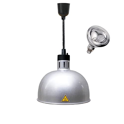 Hanging Food Heat Lamp Infrared Food Warmer Fry Heating Light 250W with Retractable Cord (Hanging,Dia 29cm(Silver)) - size: Hanging,Dia 29cm(Silver)