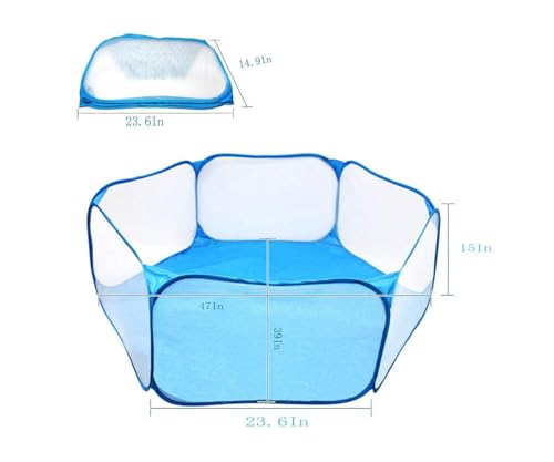 Hamster Foldable Exercise Playpen, Breathable and Transparent Pet Playpen, Indoor/Outdoor Cage Small Animal Fence for Syrian Hamster Rats Chinchillas Rabbit Guinea Pigs Gerbils Hedgehogs Reptiles - color: Skyblue