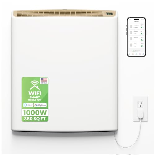 Smart EnviMAX 1000W Wi-fi Plug-in Electric Wall Heater - Energy Efficient Smart Heaters for Large Rooms - App Controlled Electric Heater with Thermal Shut Off Switch - Works with Alexa & Google Home