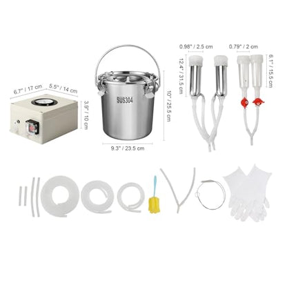 Happybuy Goat Milking Machine, Food-Grade Silicone Cups and Tubes, Portable, 12L 304 Stainless Steel Bucket, Adjustable Suction for Cows and Sheep, Electric Pulsation Automatic Vacuum Milker