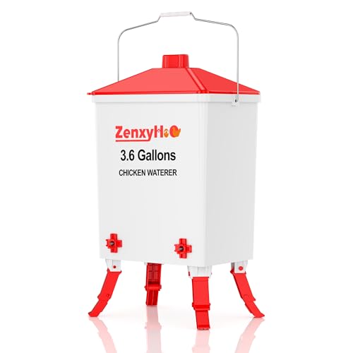 ZenxyHoC 3.6 Gal Chicken Waterer with Anti-Roost Cone, 3 Height Adjustable Locking Legs and 4 Horizontal Nipples for Backyard Flock - style: Waterer with Nipples