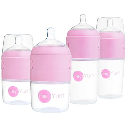 PopYum Pink Formula Making Baby Bottle Starter Set, 4-Pack | 2X 5oz Bottles with #1 Slow Flow Nipples, 2X 9oz Bottles with #2 Medium Flow Nipples, Mixing, Dispenser - color: Pink, size: 5 & 9 Ounce (Pack of 4)