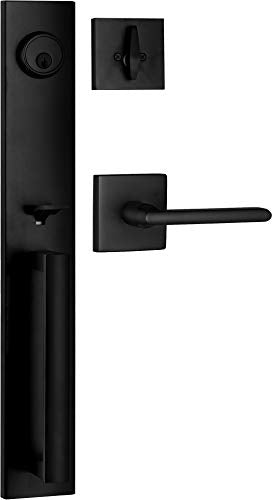 Berlin Modisch Full Escutcheon HandleSet Front Door Entry Handle and Deadbolt Lock Set Slim Square Single Cylinder Deadbolt and Lever Heavy Duty – Iron Black Finish - color: Iron Black, size: Full Escutcheon HandleSet