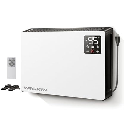 VAGKRI Quiet Electric Space Heater, Wall Mounted Heater 1500W Fast Heating with Remote, 3 Heating Modes, 24H Timer, Indoor Heaters with Stand Base for Bathroom, Bedroom, Living Room, Office