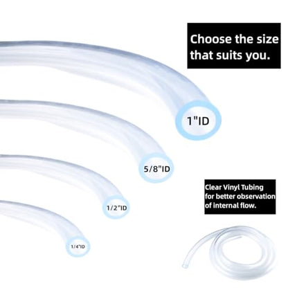 5/8" ID x 13/16" OD - 25 ft Clear Plastic Vinyl Tubing, Flexible PVC Hose Lightweight Tube with 4 Stainless Clamps for Transfer Water Air Oil. - size: 5/8 in. ID x 13/16 in. OD, style: 25 Ft.