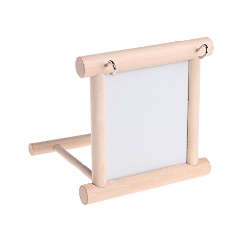 Hypeety Bird Parrot Mirror Toy Swing Hanging with Perch for Parrot Parakeet Budgies Cockatiel Conure Finch Lovebird (D) - color: Wooden Mirror with Perch