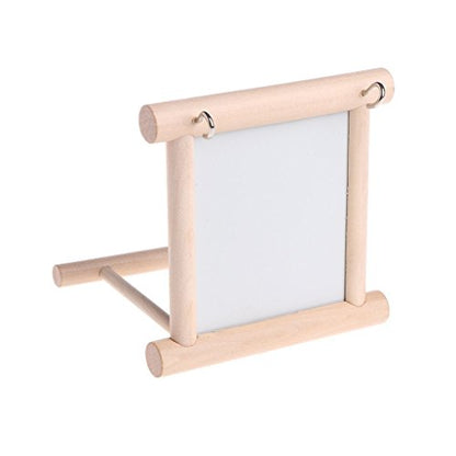 Hypeety Bird Parrot Mirror Toy Swing Hanging with Perch for Parrot Parakeet Budgies Cockatiel Conure Finch Lovebird (D) - color: Wooden Mirror with Perch