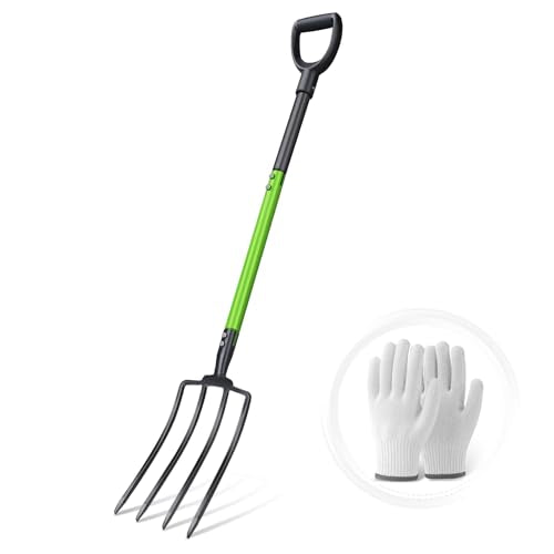 GARDENWORK Garden Fork,45-Inches Pitch Fork with Steel Y-Grip,Heavy Duty Gardening Spading Fork,4 Metal Tine,Compost Fork,Digging Fork