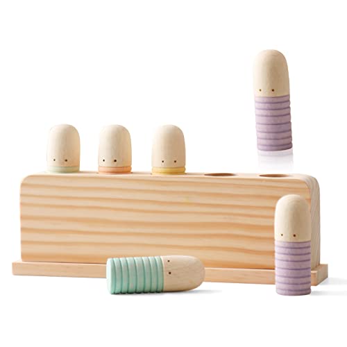 Pop Up Toy Multicolor Puppets | Wooden Color Sorting | STEM Montessori Color Matching Toys | Preschool Learning Educational Toys Gifts for Kids Boys Girls Ages for 1 2 3 Years (Neutral Colours) - color: Neutral Colours