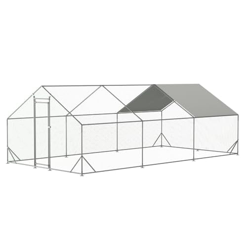 Sturdy Walk-in Chicken Run with Galvanized Steel Frame and PVC-Coated Hexagonal Wire Mesh, UV-Resistant Waterproof Cover for Outdoor Poultry Enclosure (3x6m) - color: 3x6m