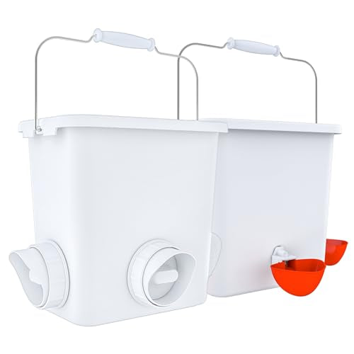Large Automatic Chicken Feeder and Waterer Set Hanging Chicken Water Feeder Poultry Feed Bucket - color: White, size: 2.6 Gal Feeder & Waterer