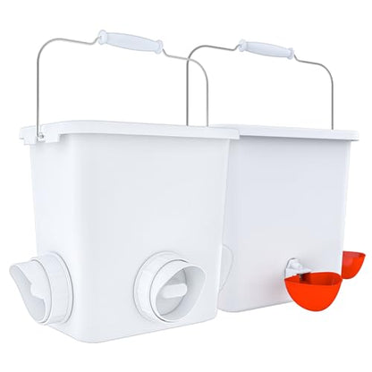 Large Automatic Chicken Feeder and Waterer Set Hanging Chicken Water Feeder Poultry Feed Bucket - color: White, size: 2.6 Gal Feeder & Waterer