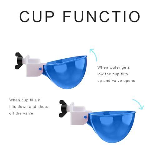 Chicken Waterer Cups, 8 Packs Blue Large Chicken Watering Cups, Automatic Chicken Water Cups, Tee Fittings Poultry Feeder Cups Suitable for Chicken, Duck, Goose, Turkey with Mounting Hole Opener - color: blue